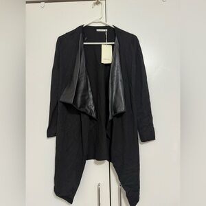 Zara Black Open-Front Women's sweater with faux leather lapels